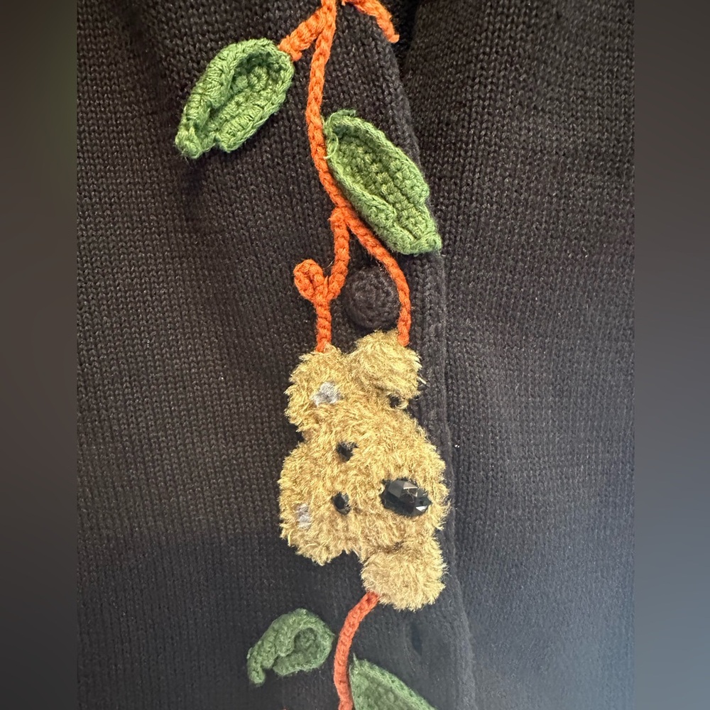 Y2K Michael Simon Black Vest with Koala & Floral Embroidery Small - Picture 2 of 5